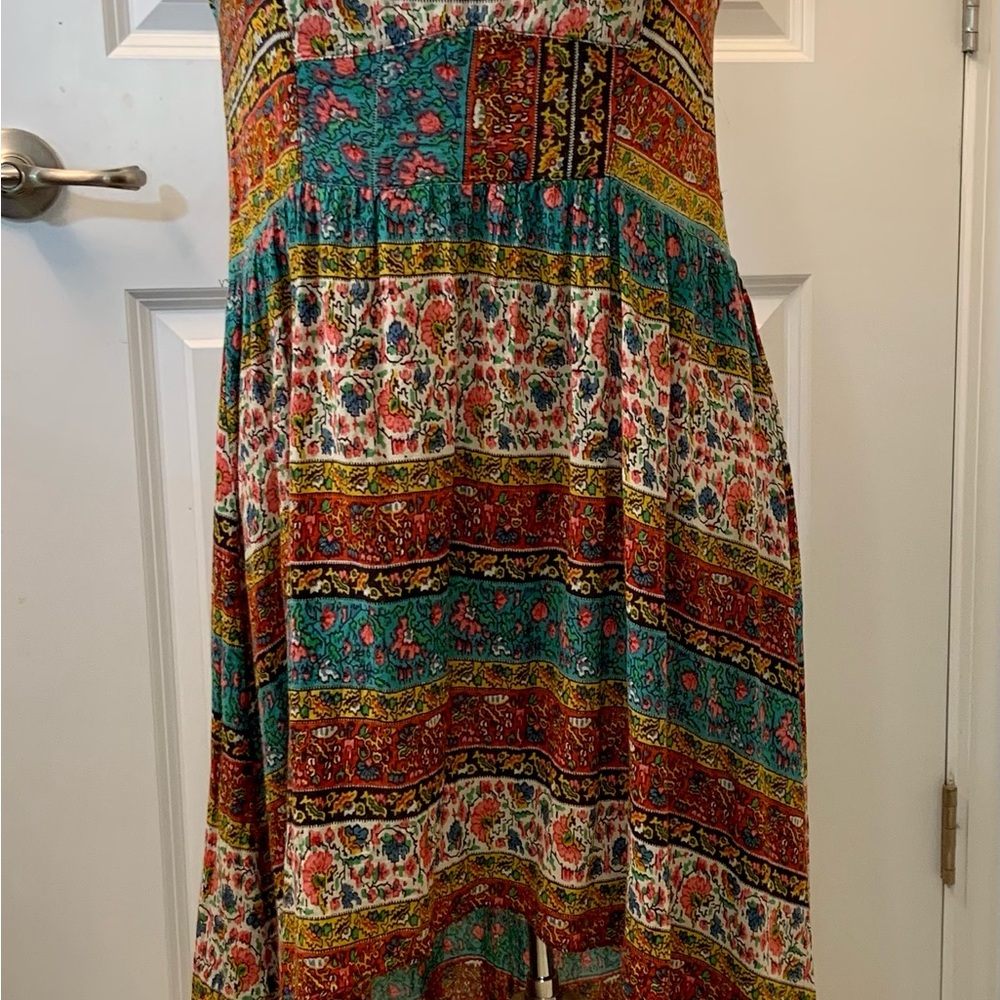 Free People Boho Patchwork Floral Print Short Sleeve high low Midi Dress M - Picture 2 of 7